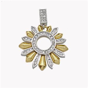 Copper Flower Pendant Pave Zirconia Platinum Gold Plated, approx 22mm, 3-7mm