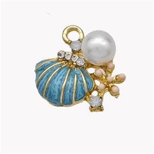 Copper Conch Pendant Pave Pearlized Resin Blue Painted Gold Plated, approx 13-15mm