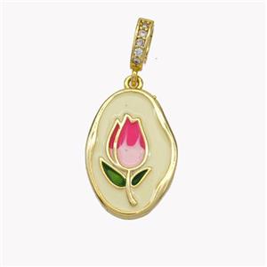 Copper Flower Pendant Enamel Gold Plated, approx 13.5-20mm, 6-8mm