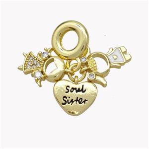 Copper Kids Heart Pendant Pave Zirconia Enamel Gold Plated, approx 11mm, 10mm dia