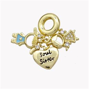 Copper Kids Heart Pendant Pave Zirconia Enamel Gold Plated, approx 11mm, 10mm dia