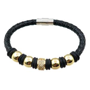 PU leather bracelet with magnetic clasp, approx 6mm, 70mm dia