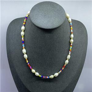 Pearl Necklace with glass seed beads, approx 9mm, 42-47cm length