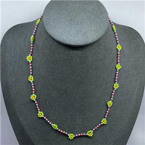 handmade Necklace with miyuki glass, braid flower, approx 2mm, 40-45cm length