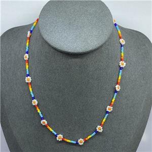 handmade Necklace with miyuki glass, braid flower, approx 2mm, 40-45cm length