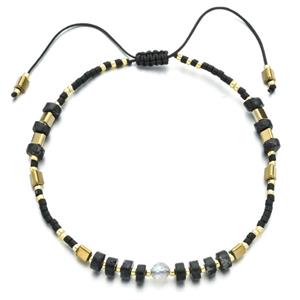 handmade miyuki glass Bracelet with Imperial Jasper, adjustable, black, approx 4mm, 16-24cm length