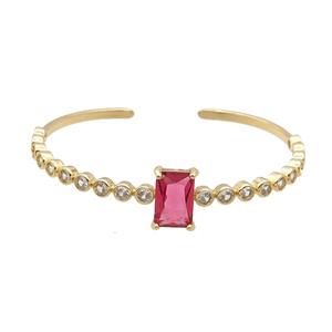 Copper Bangle Pave Zircon Red Crystal Glass Rectangle Gold Plated, approx 9-13mm, 50-60mm