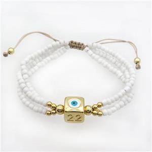 Seed Glass Bracelet White Copper Evil Eye Adjustable, approx 10mm, 3mm, 20-24cm length