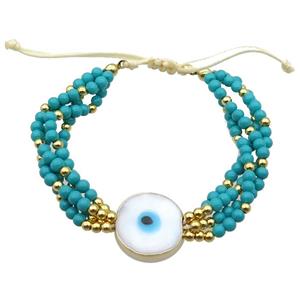 Green Lacquered Glass Bracelet Evil Eye Adjustable, approx 18mm, 4mm, 20-24cm length