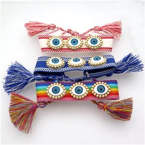 Fabric Bracelet Evil Eye Adjustable Mixed Color, approx 16-20mm, 20mm, 20-24cm length