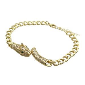 Copper Bracelet Leopard Pave Zircon Gold Plated, approx 10-45mm, 6mm, 18-23cm length