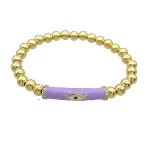 Copper Bracelet Lavender Enamel Evil Eye Pave Zircon Stretchy Gold Plated, approx 7-30mm, 6mm