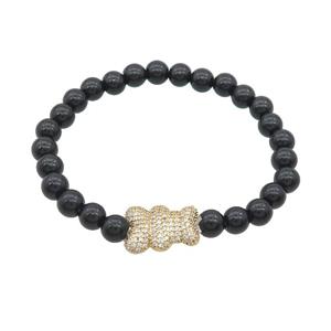 Black Resin Bracelet Bear Pave Zircon Stretchy, approx 13-17mm, 6mm