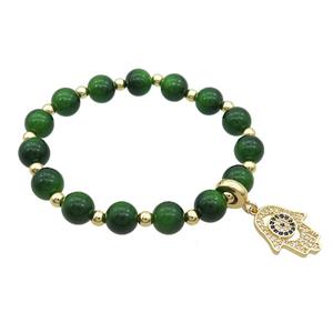 Green Resin Bracelet Hamsahand Pave Zircon Stretchy, approx 15-17mm, 8mm