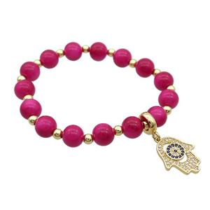 Hotpink Resin Bracelet Hamsahand Pave Zircon Stretchy, approx 15-17mm, 8mm