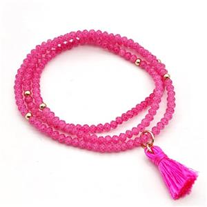 Hotpink Chinese Crystal Glass Bracelets Stretchy, approx 3-3.5mm