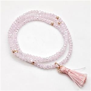 Pink Chinese Crystal Glass Bracelets Stretchy, approx 3-3.5mm