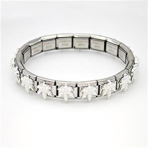 Stainless Steel Module Bracelet Leaf Pave Resin, approx 9mm, 17cm length