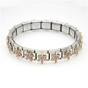 Stainless Steel Module Bracelet Leaf Pave Rhinestone, approx 9mm, 17cm length