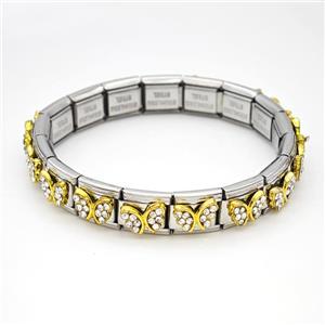 Stainless Steel Module Bracelet Butterfly Pave Rhinestone, approx 9mm, 17cm length