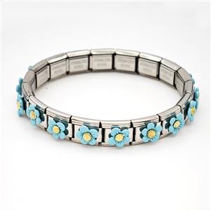 Stainless Steel Module Bracelet Resin Flower, approx 9mm, 17cm length