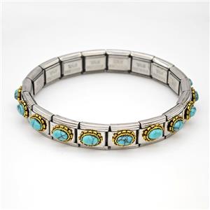 Stainless Steel Module Bracelet Oval Pave Blue Howlite, approx 9mm, 17cm length