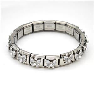 Stainless Steel Module Bracelet Butterfly Pave Pearlized Resin, approx 9mm, 17cm length