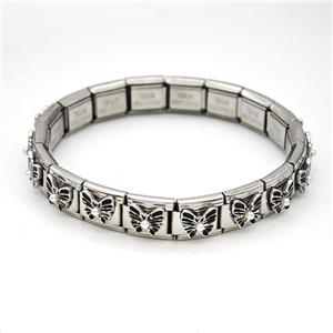 Stainless Steel Module Bracelet Butterfly Black Enamel, approx 9mm, 17cm length