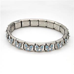 Stainless Steel Module Bracelet Butterfly Blue Enamel, approx 9mm, 17cm length