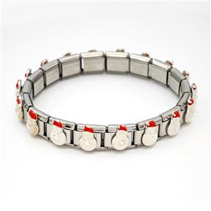 Stainless Steel Module Bracelet Santa Claus White Enamel, approx 9mm, 17cm length