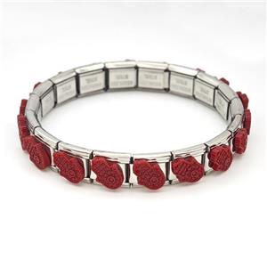 Stainless Steel Module Bracelet Hamsahand Red, approx 9mm, 17cm length