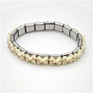 Raw Stainless Steel Module Bracelet Pave Resin Bow, approx 9-10mm, 17cm length