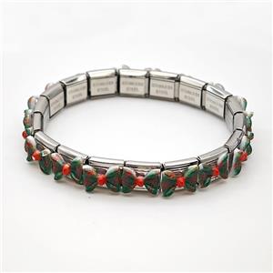 Raw Stainless Steel Module Bracelet Pave Resin Bow, approx 9-10mm, 17cm length