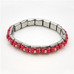 Raw Stainless Steel Module Bracelet Pave Resin Bow, approx 9-10mm, 17cm length