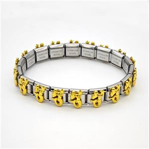 Raw Stainless Steel Module Bracelet Pave Alloy Mermaid, approx 9-10mm, 17cm length