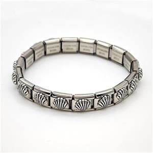 Raw Stainless Steel Module Bracelet Pave Alloy Scallop Shell, approx 9-10mm, 17cm length