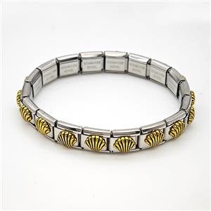 Raw Stainless Steel Module Bracelet Pave Alloy Scallop Shell, approx 9-10mm, 17cm length