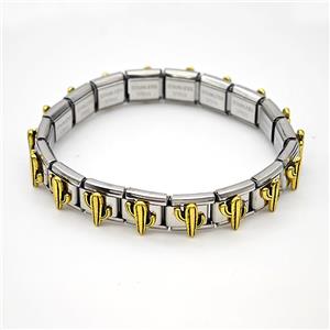 Raw Stainless Steel Module Bracelet Pave Alloy Cactus, approx 9-10mm, 17cm length