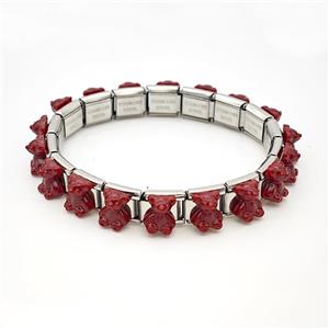 Raw Stainless Steel Module Bracelet Pave Acrylic Bear, approx 9-10mm, 17cm length