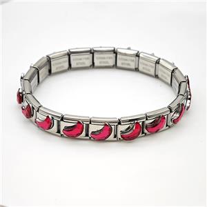 Raw Stainless Steel Module Bracelet Pave Acrylic Moon, approx 9-10mm, 17cm length