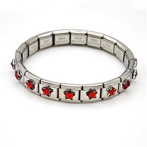 Raw Stainless Steel Module Bracelet Pave Acrylic Star, approx 9-10mm, 17cm length