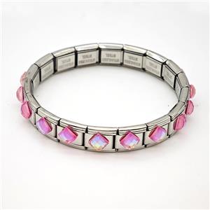 Raw Stainless Steel Module Bracelet Pave Acrylic, approx 9-10mm, 17cm length