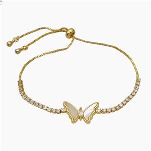 Copper Bracelet Pave Crystal Glass Butterfly Adjustable Gold Plated, approx 12-17mm, 2mm, 24cm length