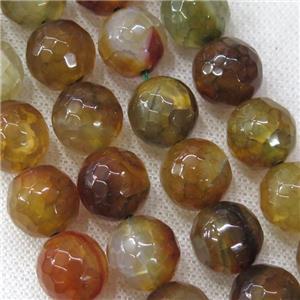 faceted round crackle Agate Beads, coffee, approx 14mm dia