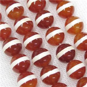 Red Tibetan Agate Beads Round Smooth Line, approx 10mm dia