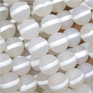 round matte white Tibetan Agate Beads, line, approx 8mm dia