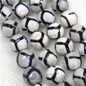 faceted round Tibetan Agate Beads, football, approx 8mm dia