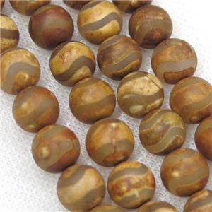 round matte tibetan agate beads, wave, antique brown, approx 12mm dia