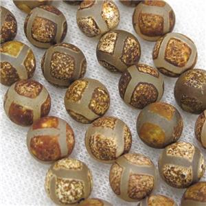 round matte tibetan agate beads, football, antique coffee, approx 12mm dia