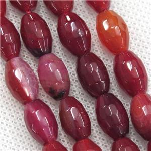 red Agate beads, faceted barrel, approx 8-12mm